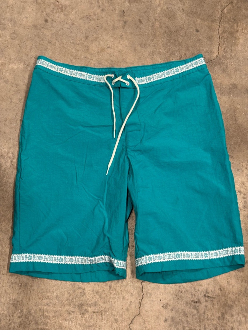 90’s Y2K Vintage Arizona Jean Teal Aqua Swim Trunks Board Shorts with White Trim